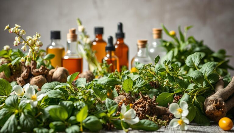 A collection of fresh medicinal herbs used for natural healing.