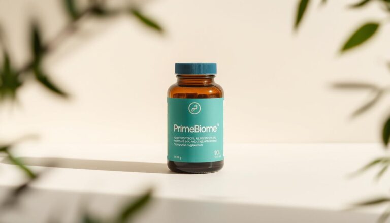 PrimeBiome probiotic supplement for skin and digestive health support.